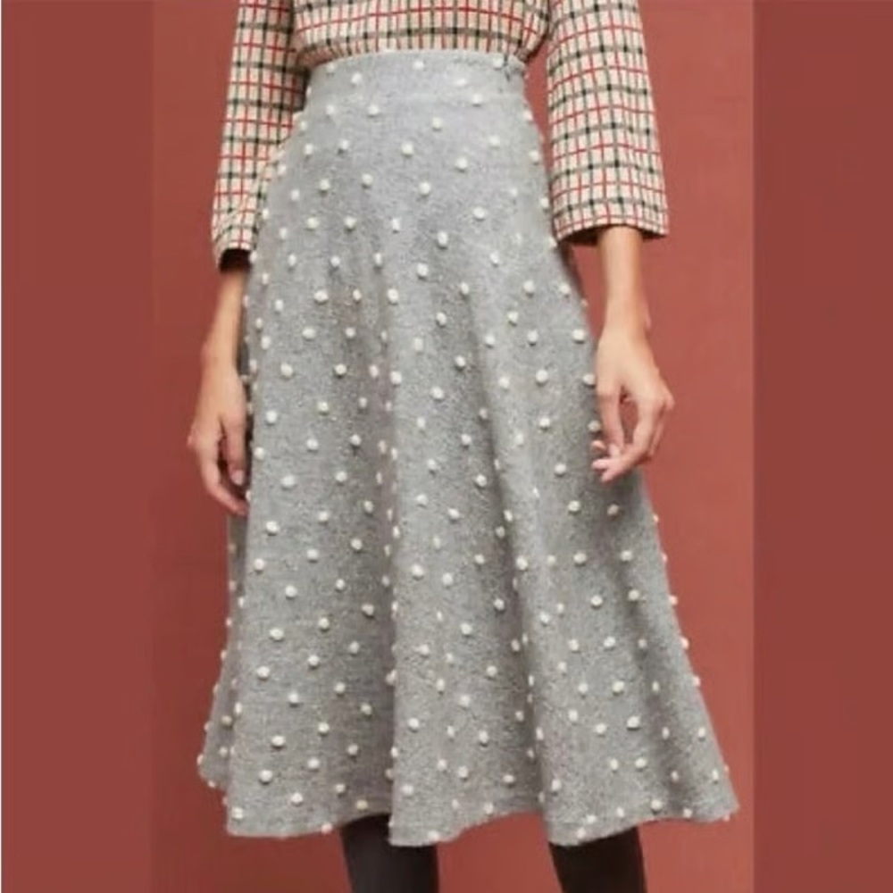 Anthropologie Gray A-Line Skirt with White Accents